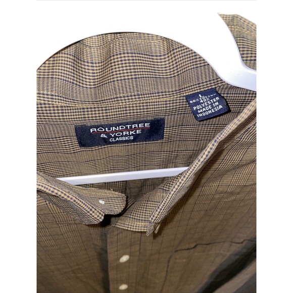 Roundtree & Yorke Dress Shirt Mens Size Large Brown Striped Long Sleeve Button - Picture 2 of 12